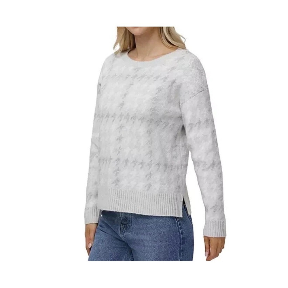 525 America Large‎ Silver Metallic Houndstooth Crewneck Sweater Gray Minimalist